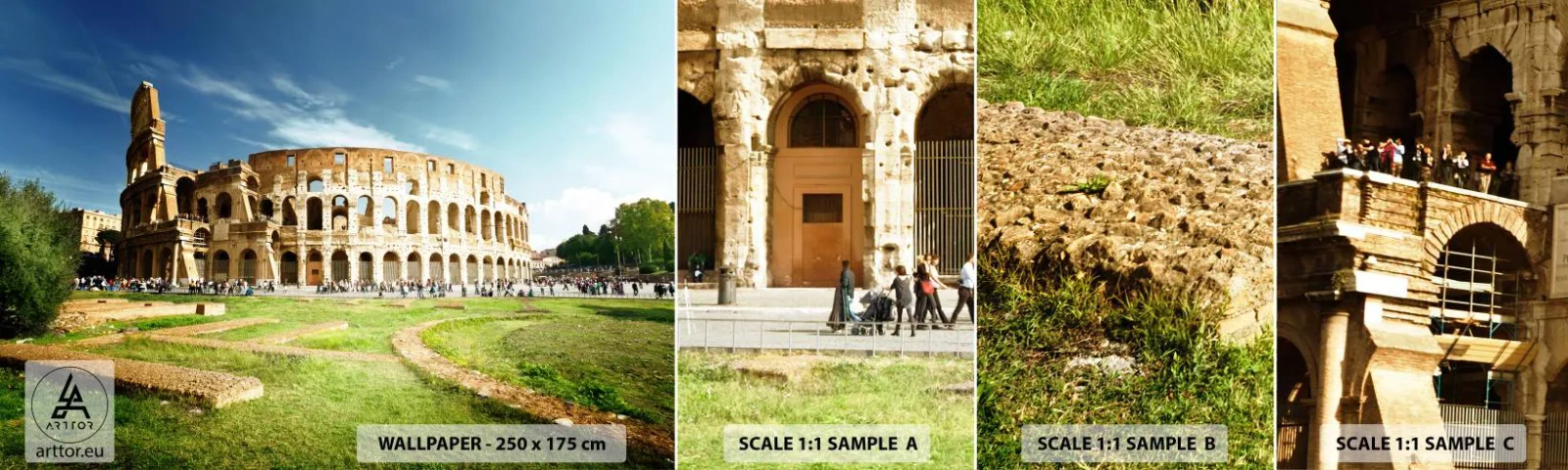 Mostră de Tapet Standard Eco - Încă mai poți auzi zgomotul armelor - Colosseum, Roma, Arhitectură - 100x30 cm