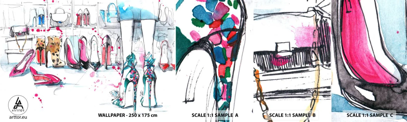 Mostră tapet autocolant Deluxe Sticker - Sesam, deschide-te - Garderoba pentru femei, Modă, Sac - 100x30 cm