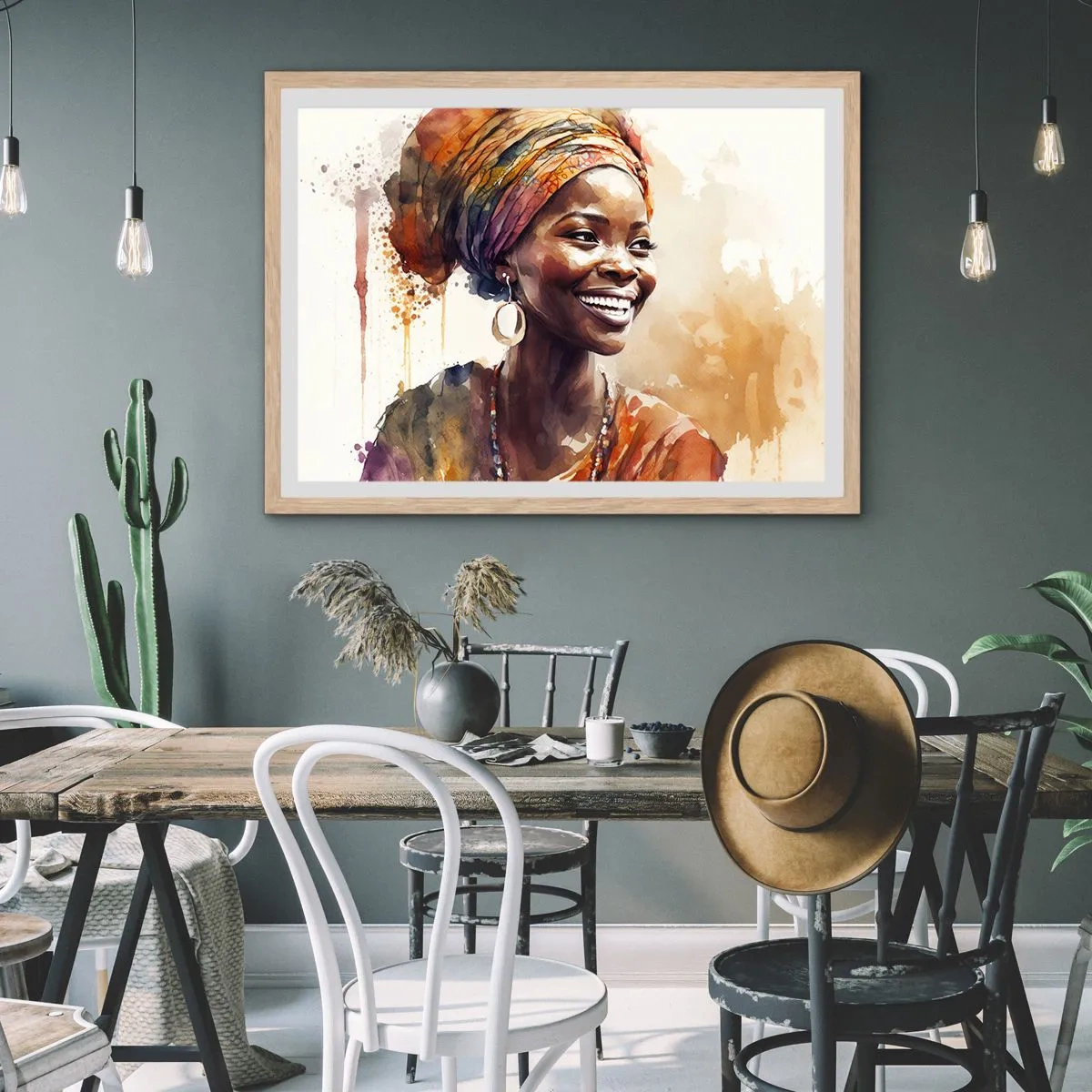 Poster în ramă de stejar deschis - Regina africană - 100x70 cm
