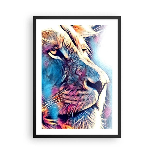 Poster în ramă neagră - Un portret colorat al unui leu, într-un stil artistic, cu culori intense. - 50x70cm - Înțelepciunea naturii - Decorațiune modernă pentru perete pentru living și dormitor ARTTOR