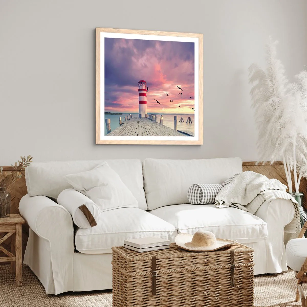 Poster în ramă de stejar deschis - Să ne întoarcem în port - 30x30 cm