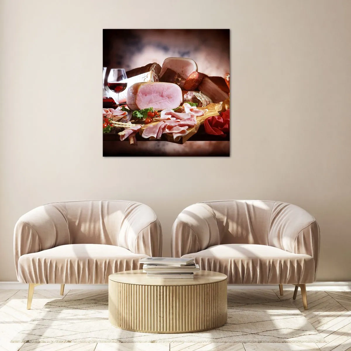 Tablou pe sticlă - Un vis culinar cu o carafă - 50x50 cm