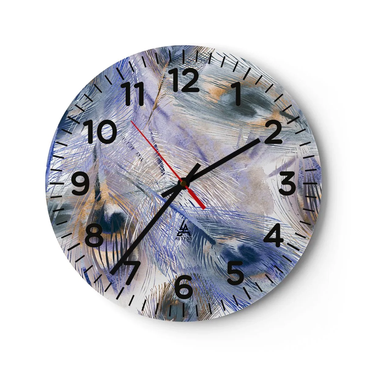 Ceas de perete - Ceas pe sticlă - Compoziția penelor de păun - 40x40 cm