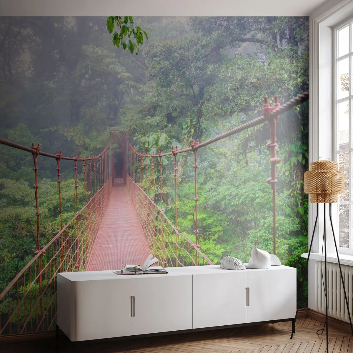 Tapet Premium Sand - Suspendat deasupra coroanelor arborilor - Peisaj, Junglă, Costa Rica - 100x70 cm