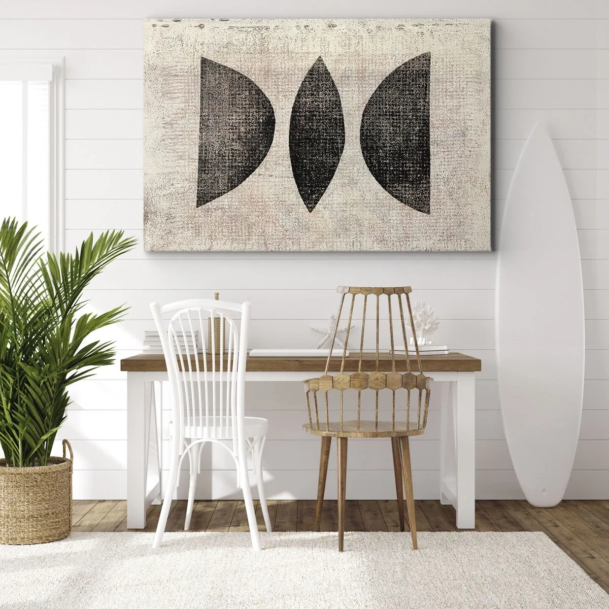 Tablou pe pânză Canvas - Forme etnice în tonuri întunecate pe un fundal deschis - 70x50cm - Abstracție etnică - Decorațiune modernă pentru perete pentru living și dormitor ARTTOR