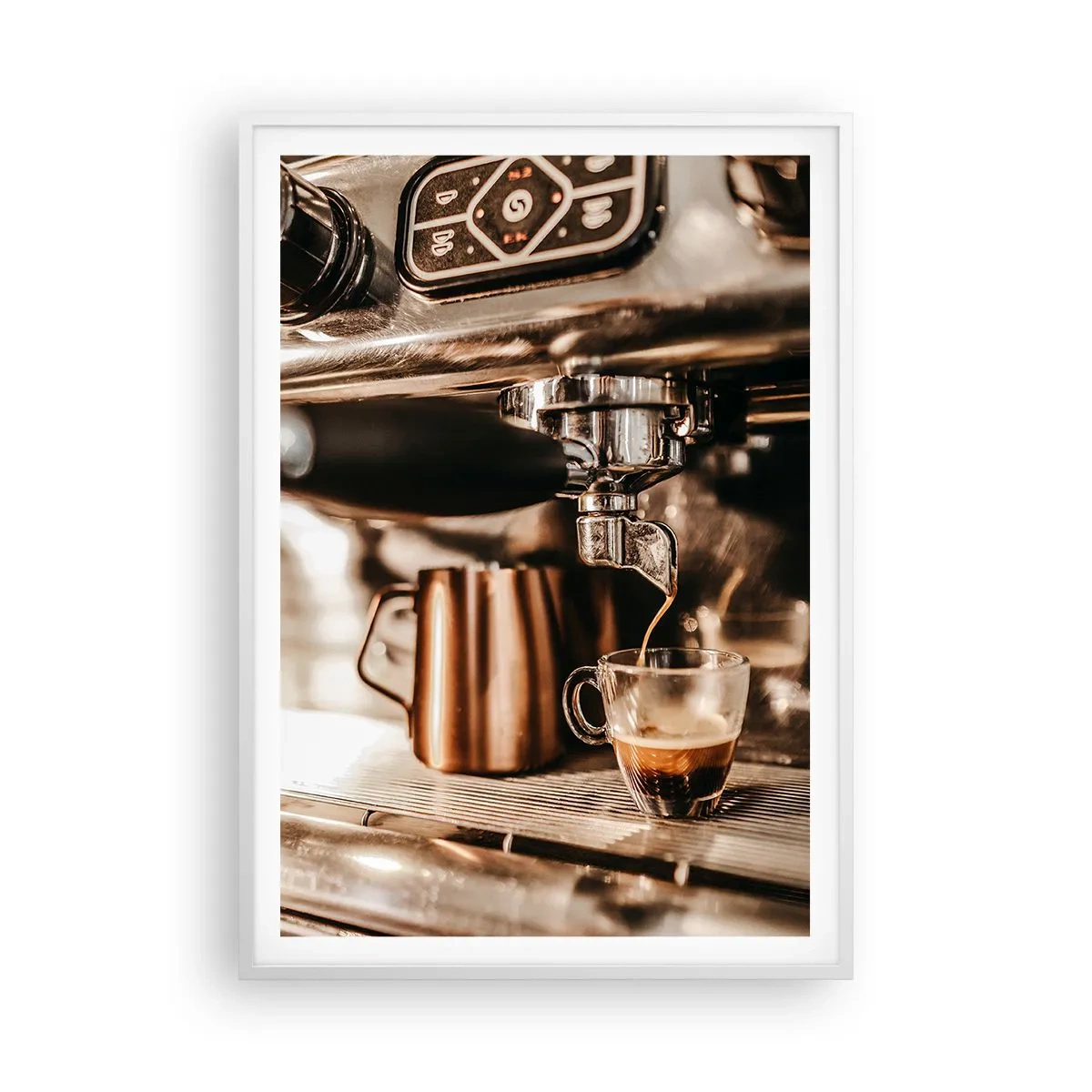 Poster în ramă albă - Strălucirea cafelei - 70x100 cm