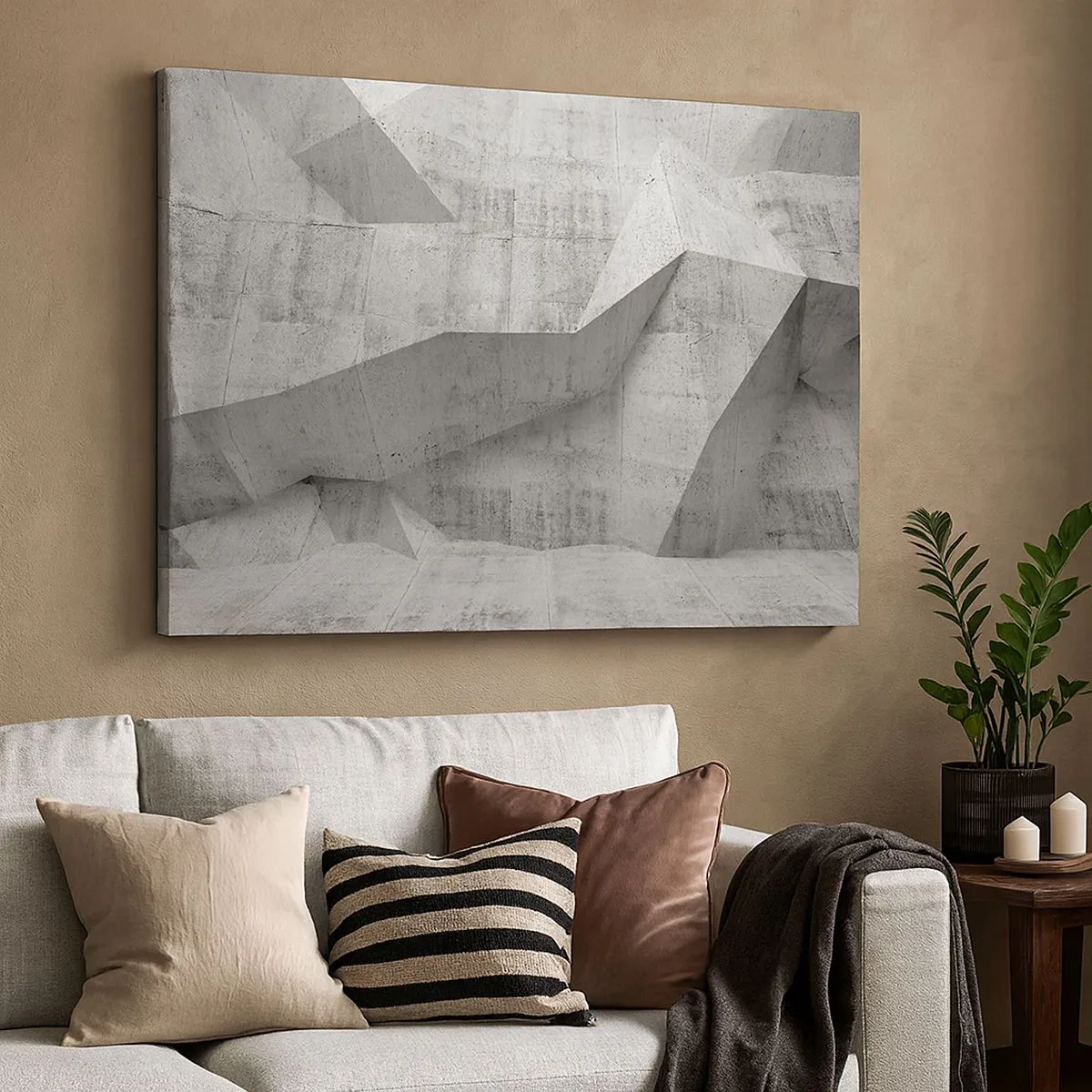 Tablou pe pânză Canvas - Forme geometrice din beton în gri - 70x50cm - O adevărată provocare - Decorațiune modernă pentru perete pentru living și dormitor ARTTOR