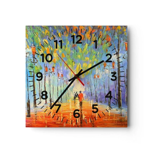 Ceas de perete - Ceas pe sticlă - Cântecul de noapte al ploii - 30x30 cm