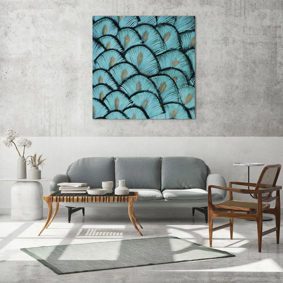 Tablou pe sticlă - Marea gală a penelor - 70x70 cm