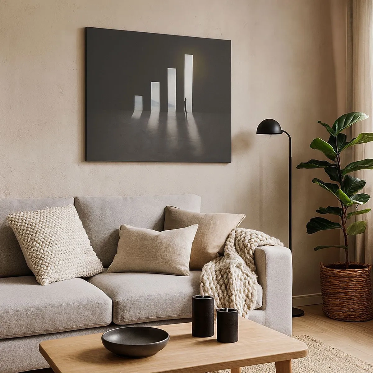 Tablou pe pânză Canvas - Creștere simbolică sub formă de pasaje iluminate de lumină - 70x50cm - Succesul - o impresie - Decorațiune modernă pentru perete pentru living și dormitor ARTTOR