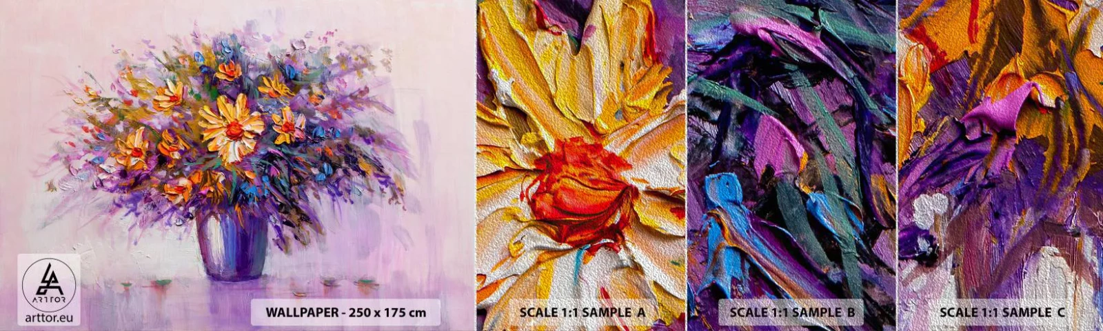 Mostră tapet Premium Sand - Miroase dulce, arată dulce - Flori într-o vază, Bucată, Buchet de flori - 100x30 cm