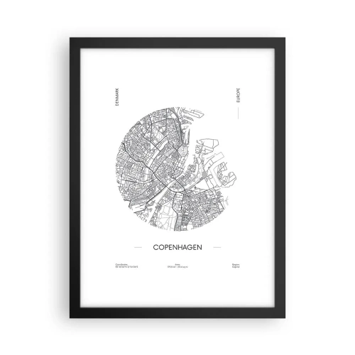 Poster în ramă neagră - Anatomia Copenhagăi - 30x40 cm