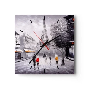 Ceas de perete - Ceas pe sticlă - O plimbare pariziană - 30x30 cm