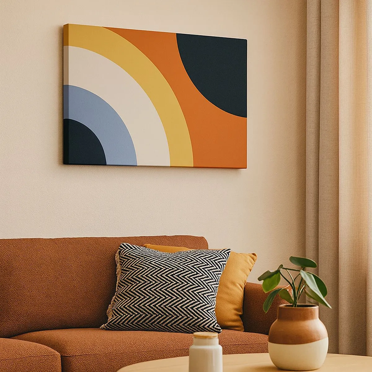 Tablou pe pânză Canvas - Operă de artă abstractă cu arcuri colorate și cercuri contrastante - 70x50cm - Spre sine - Decorațiune modernă pentru perete pentru living și dormitor ARTTOR