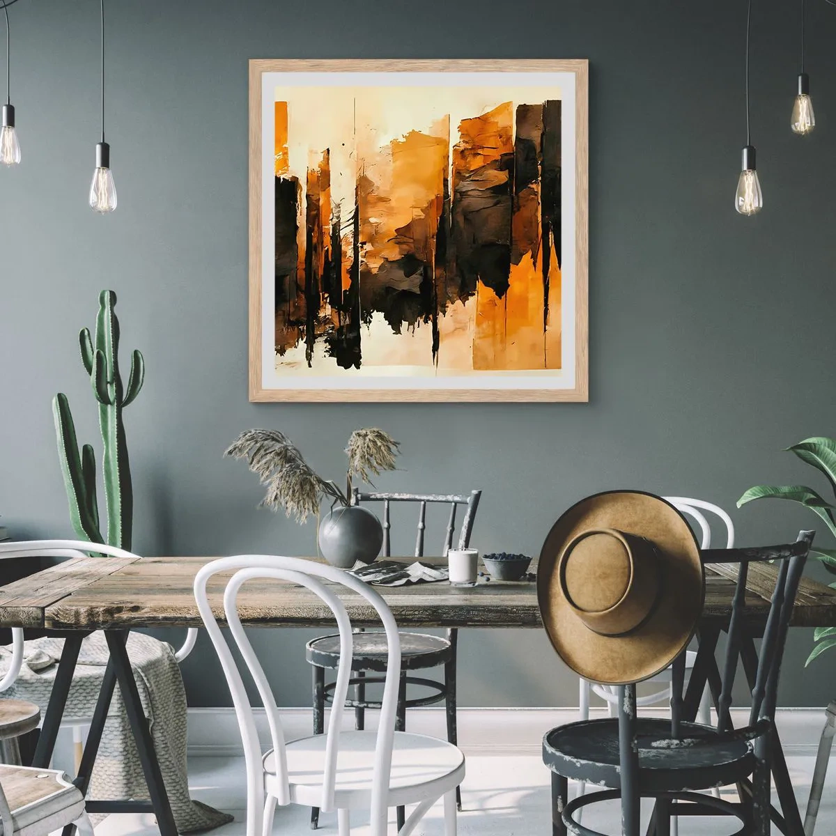 Poster în ramă de stejar deschis - Armonie de negru și auriu - 40x40 cm