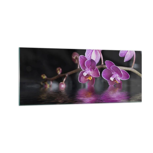 Tablou pe sticlă - Reflecție de frumusețe în liliac - 100x40 cm