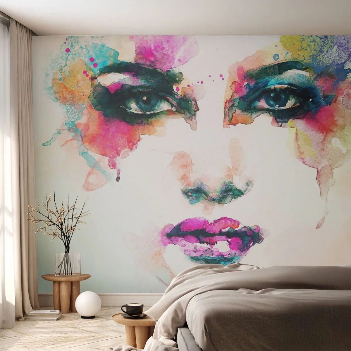 Tapet Autoadeziv Deluxe Sticker - Portret pictat cu un curcubeu - Abstracția, Chipul de femeie, Bucată - 250x175 cm