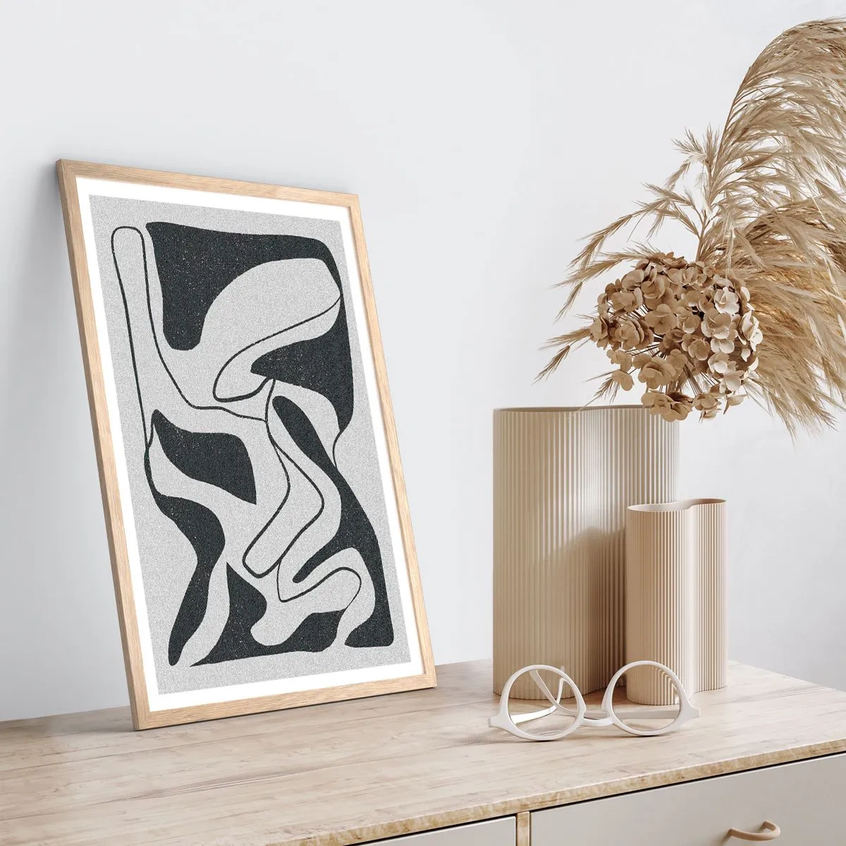 Poster în ramă de stejar deschis - Distracție abstractă în labirint - 40x50 cm