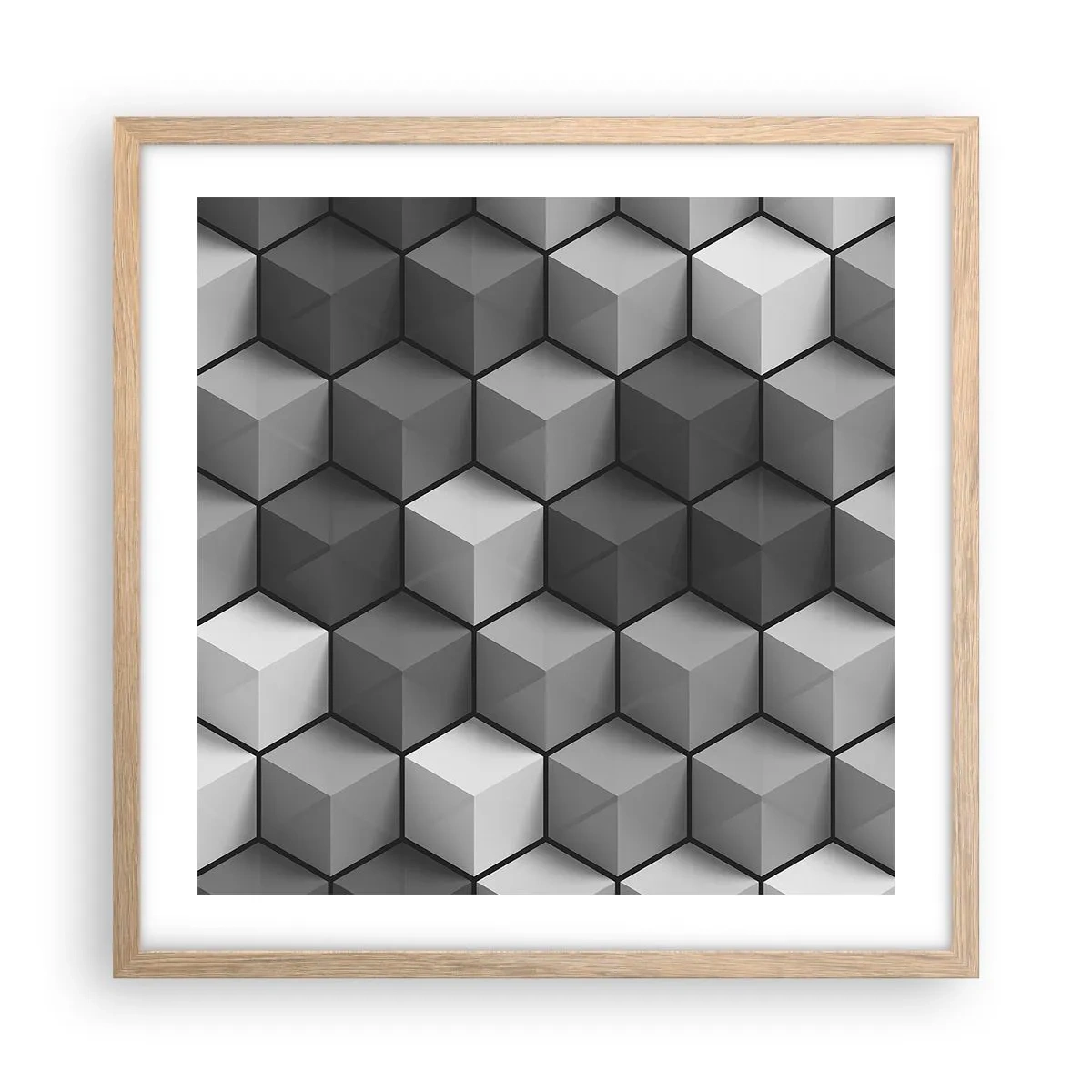 Poster în ramă de stejar deschis - Puzzle cubist - 50x50 cm