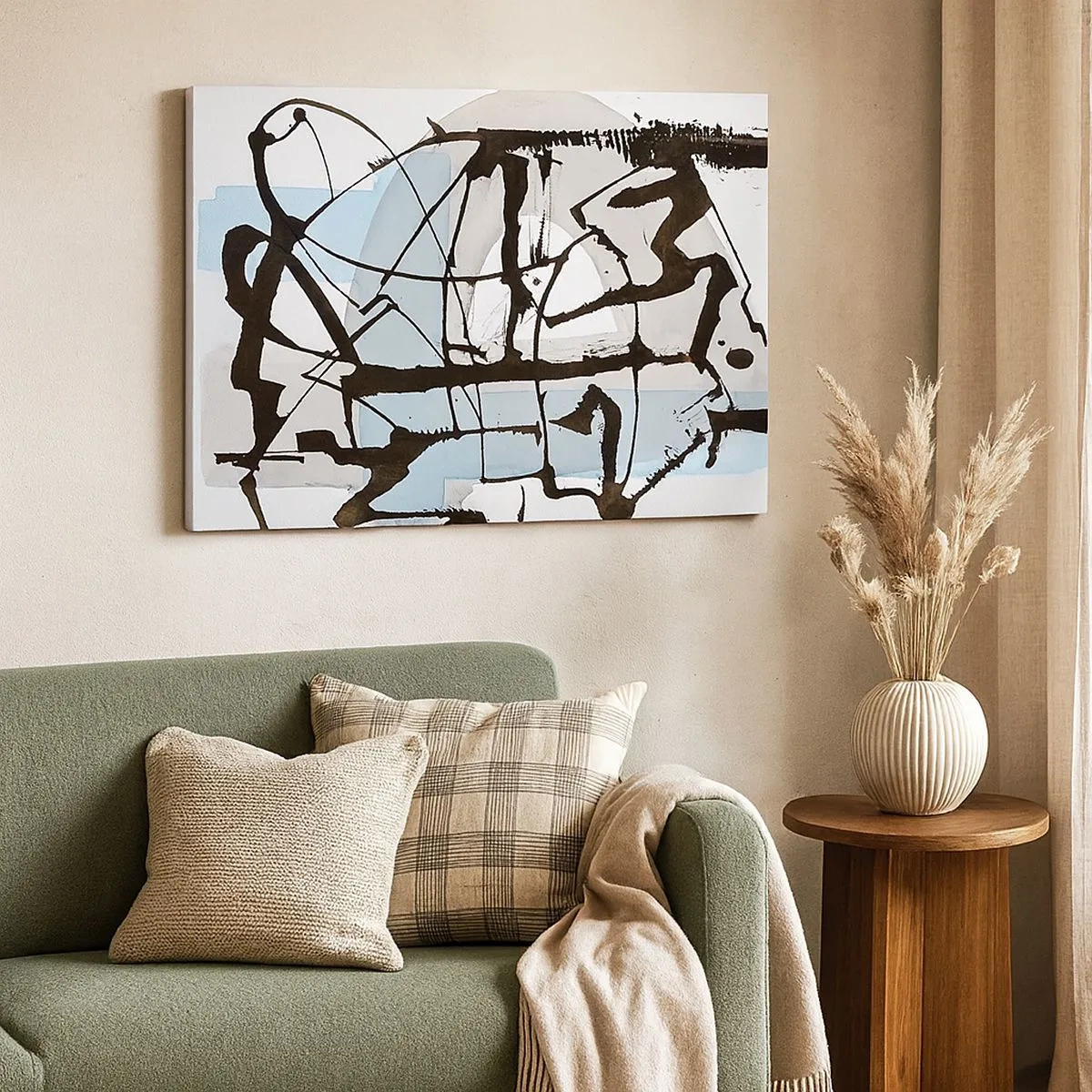Tablou pe pânză Canvas - Linii și forme abstracte în albastru și negru - 70x50cm - Cu toate acestea, albastru - Decorațiune modernă pentru perete pentru living și dormitor ARTTOR