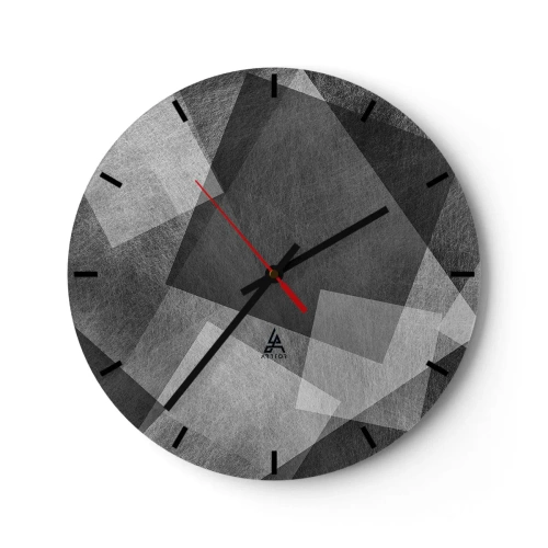 Ceas de perete - Ceas pe sticlă - Forme geometrice abstracte în nuanțe de gri - 30x30cm - Un simbol etern al permanenței și al ordinii - Decorațiune modernă pentru perete pentru living, bucătărie și dormitor ARTTOR
