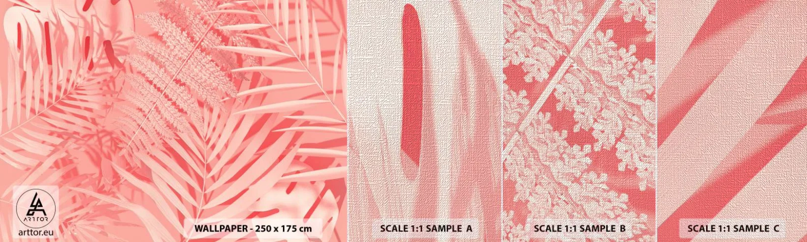 Mostră tapet Premium Canvas - Conceptul roz - Abstracția, Frunza de palmier, Grafică - 100x30 cm