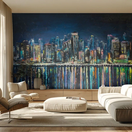 Tapet Premium Sand - Cascadă de lumini - Oraș, Arhitectură, Râu - 400x280 cm