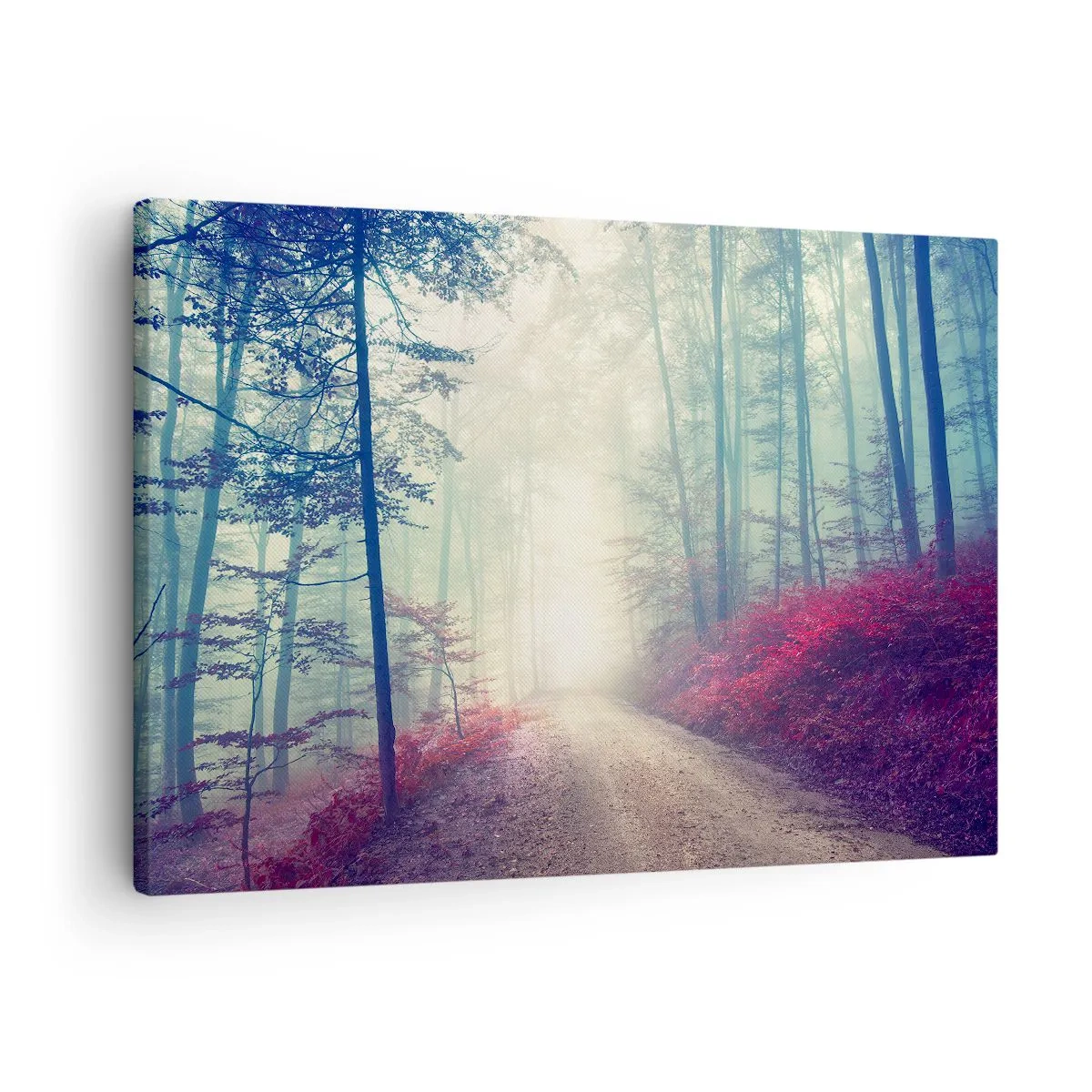 Tablou pe pânză Canvas - O potecă magică de pădure înconjurată de copaci și ceață - 70x50cm - Ce bine e să te trezești în zori de ziuă - Decorațiune modernă pentru perete pentru living și dormitor ARTTOR