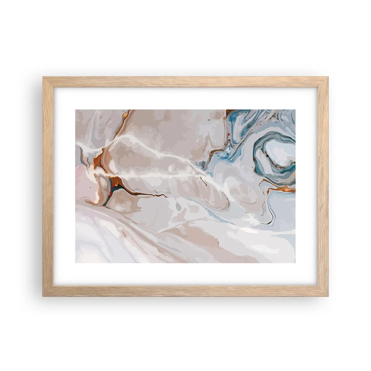 Poster în ramă de stejar deschis - Meandre albastre sub alb - 40x30 cm