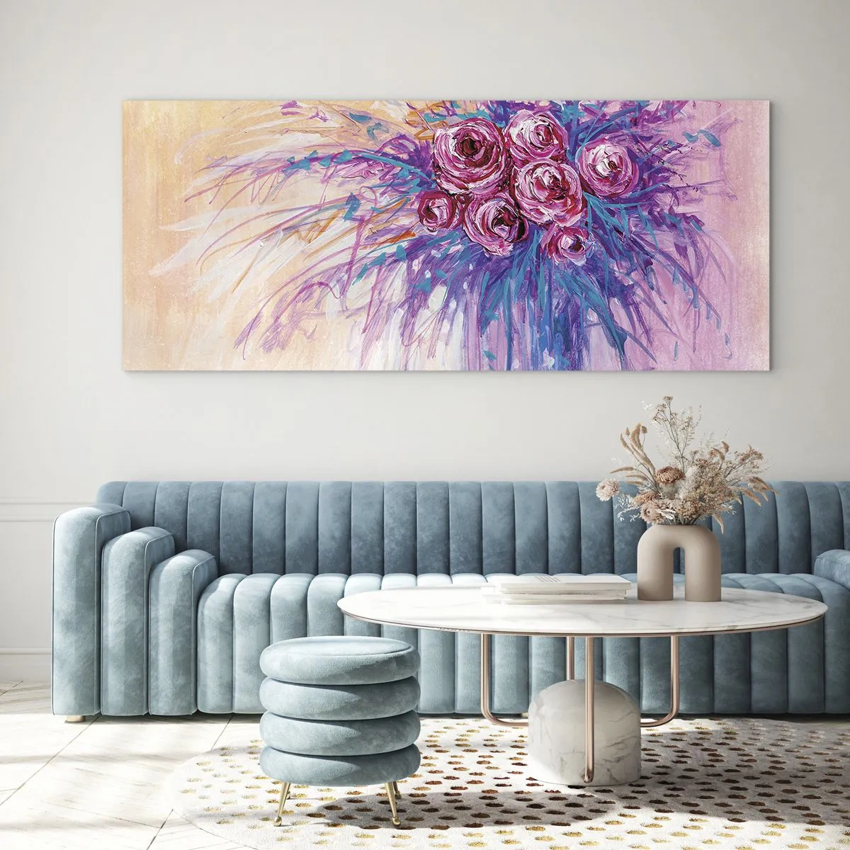 Tablou pe sticlă - Fântână de trandafiri - 140x50 cm