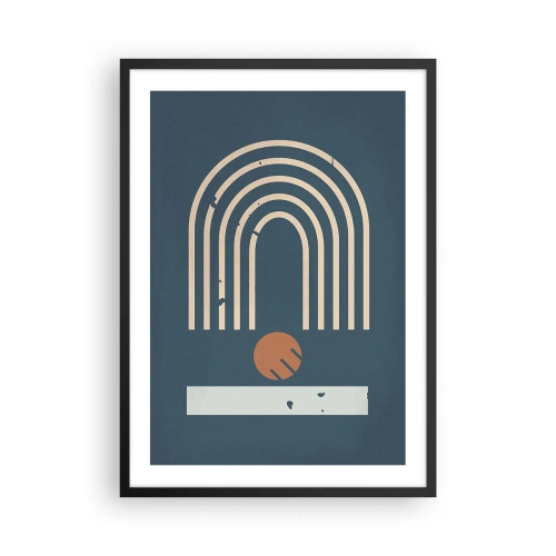 Poster în ramă neagră - Arcuri geometrice și o sferă pe un fundal întunecat - 50x70cm - Geometrie în funcție de rodie - Decorațiune modernă pentru perete pentru living și dormitor ARTTOR