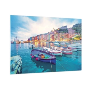 Tablou pe sticlă - O seară plină de culoare în port - 100x70 cm