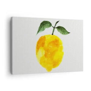Tablou pe pânză Canvas - Lămâie în acuarelă cu frunze verzi pe fundal deschis - 70x50cm - Cum să simțiți gustul soarelui - Decorațiune modernă pentru perete pentru living și dormitor ARTTOR