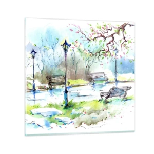 Tablou pe sticlă - Magia liniștii din parc - 30x30 cm