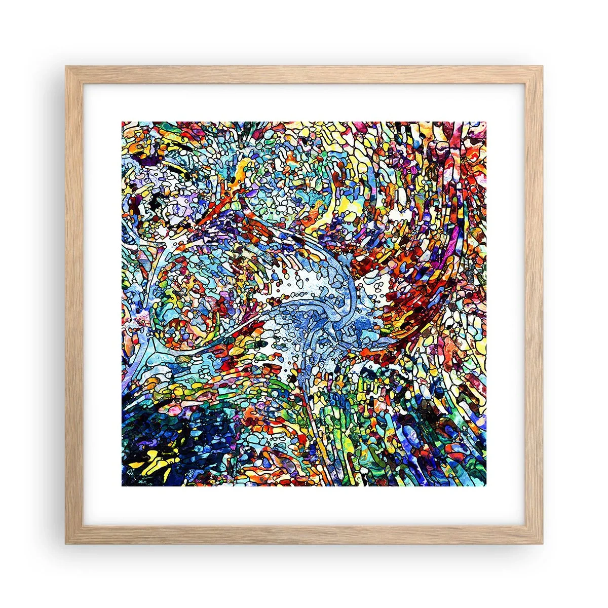 Poster în ramă de stejar deschis - Vitraliu de picături - 40x40 cm