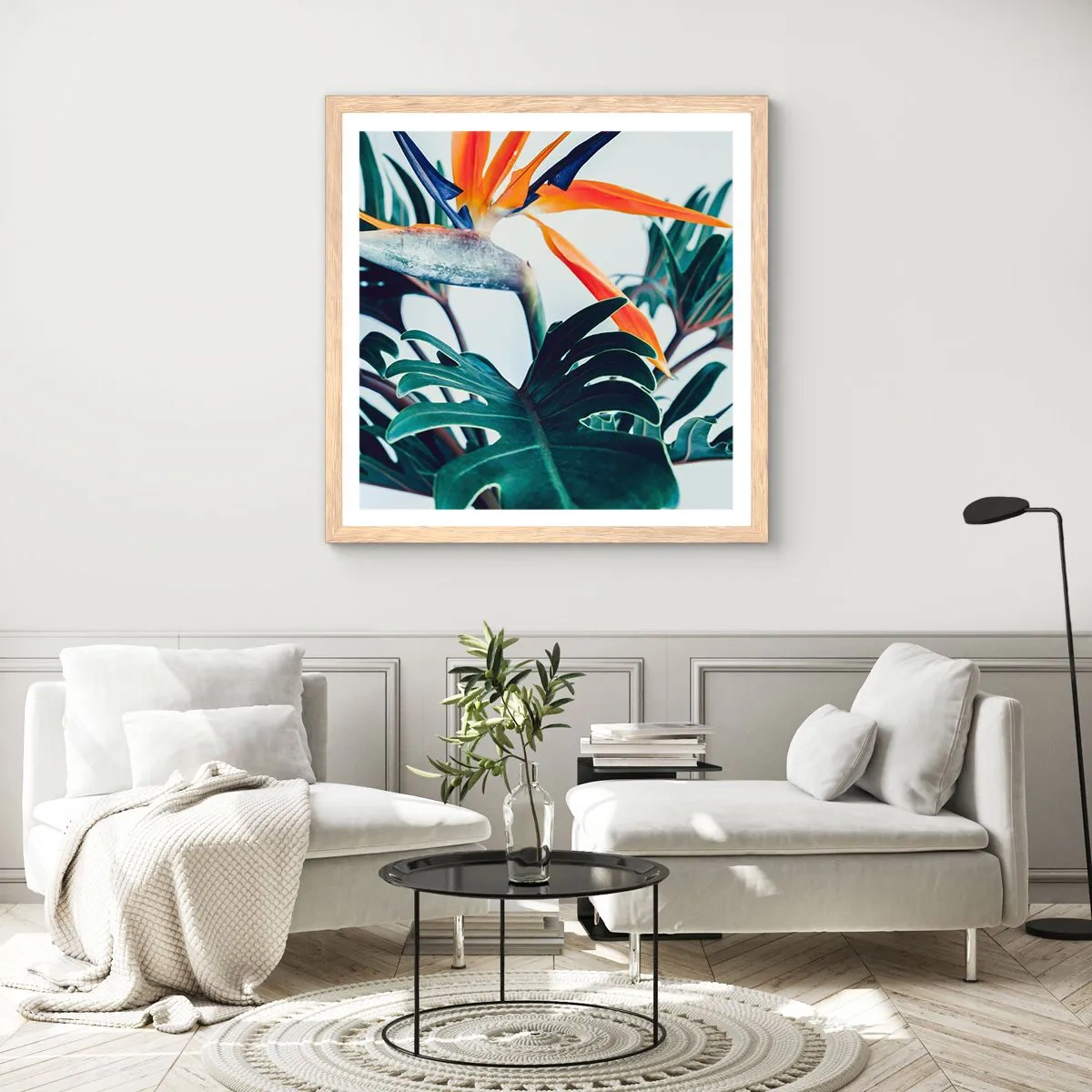 Poster în ramă de stejar deschis - Tufiș sau pasăre? - 60x60 cm