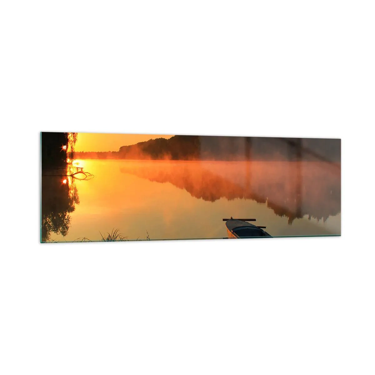Tablou pe sticlă - Răsăritul soarelui peste apă ca un strat de oglindă - 160x50 cm