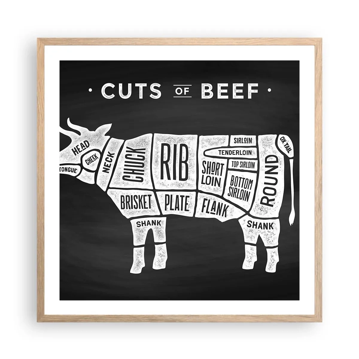 Poster în ramă de stejar deschis - Abecedar de măcelar - 60x60 cm