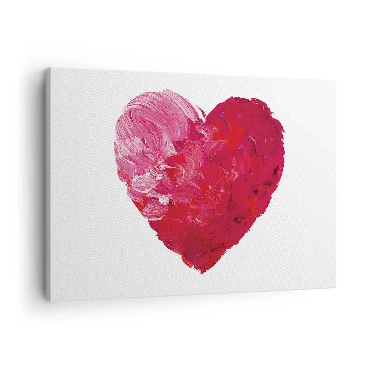 Tablou pe pânză Canvas - inimă roz și roșie pictată cu o pensulă - 70x50cm - All you need is love - Decorațiune modernă pentru perete pentru living și dormitor ARTTOR