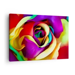 Tablou pe pânză Canvas - Un trandafir colorat în nuanțe de curcubeu - 70x50cm - Acest lucru este imposibil - Decorațiune modernă pentru perete pentru living și dormitor ARTTOR