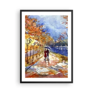 Poster în ramă neagră - O plimbare în ploaie printre culorile toamnei - 50x70cm - Împreună până la limita de timp - Decorațiune modernă pentru perete pentru living și dormitor ARTTOR