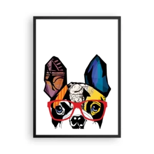 Poster în ramă neagră - Portret colorat al unui câine purtând ochelari - 50x70cm - Intelectualist - Decorațiune modernă pentru perete pentru living și dormitor ARTTOR
