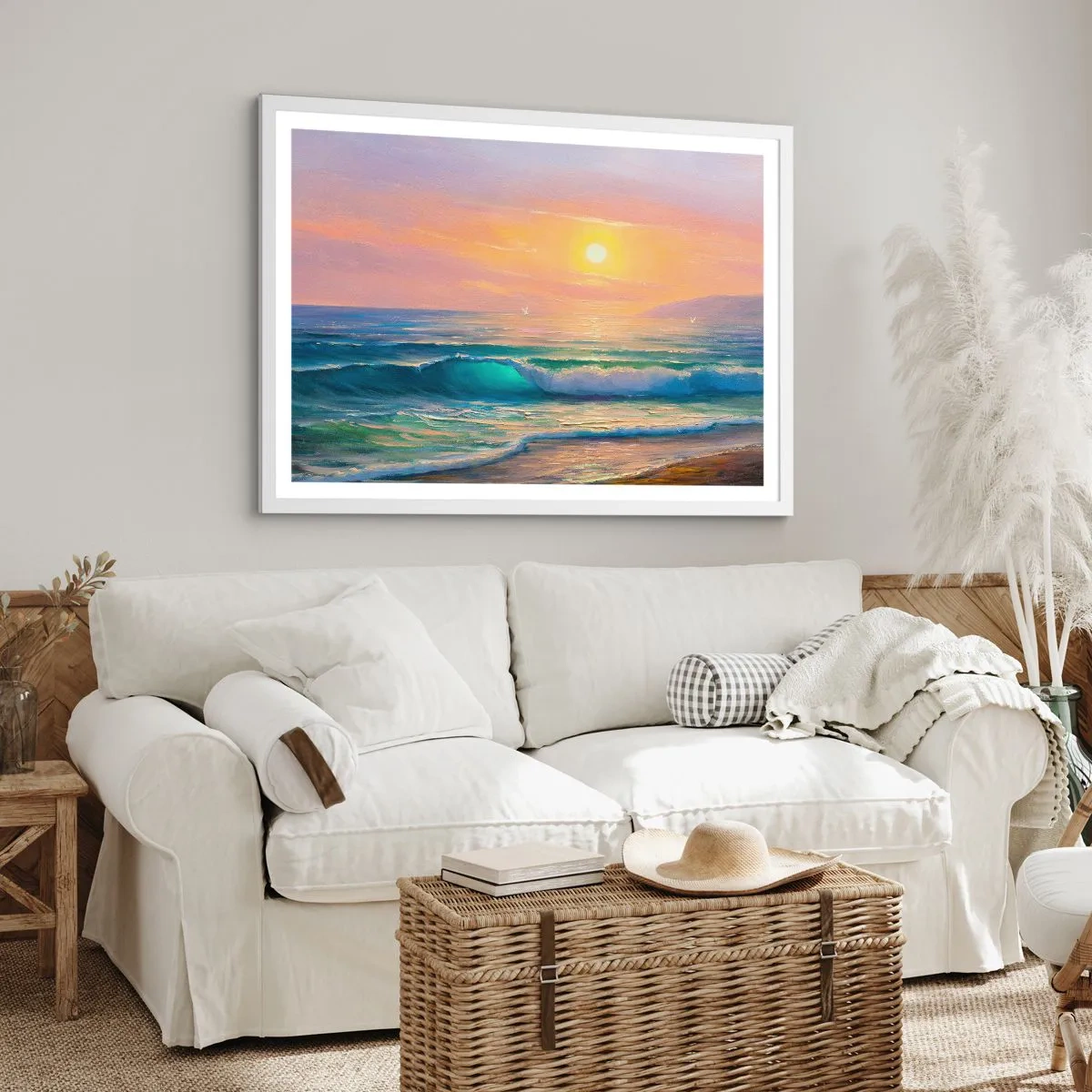 Poster în ramă albă - Cântecul turcoaz al valurilor - 70x50 cm