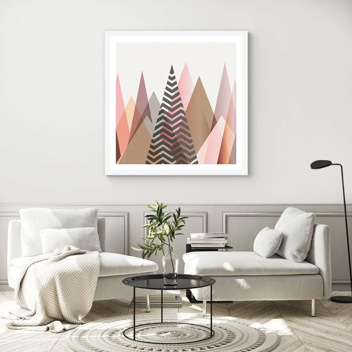 Poster în ramă albă - Construcție piramidală - 60x60 cm