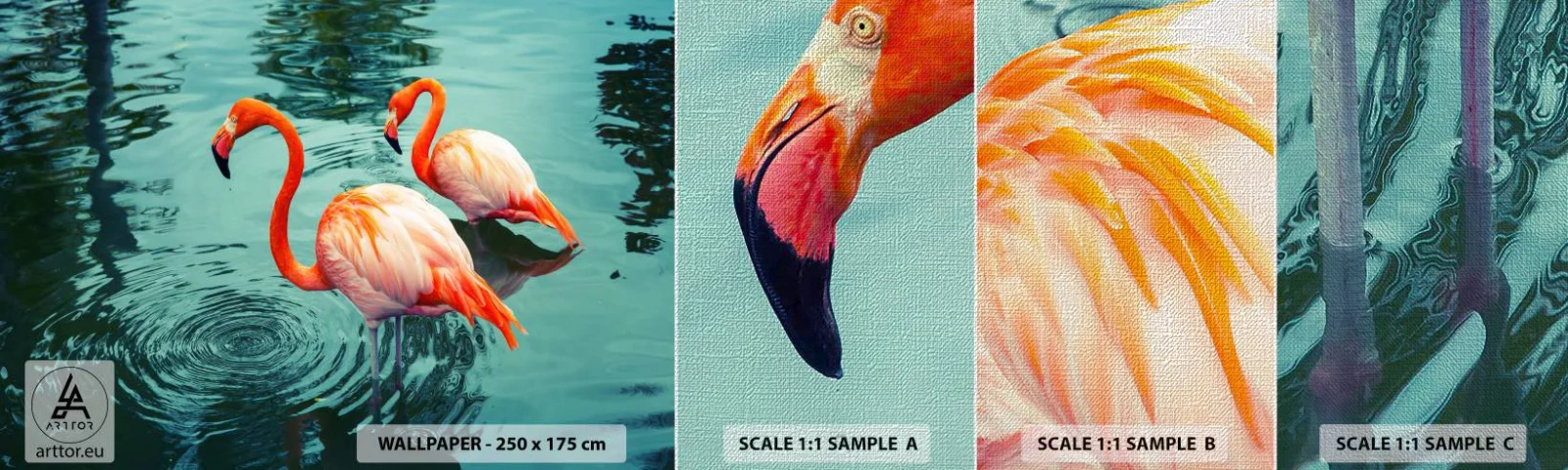 Mostră tapet Premium Canvas - Suntem bune de revistele de modă - Flamingos, Păsări, Natură - 100x30 cm