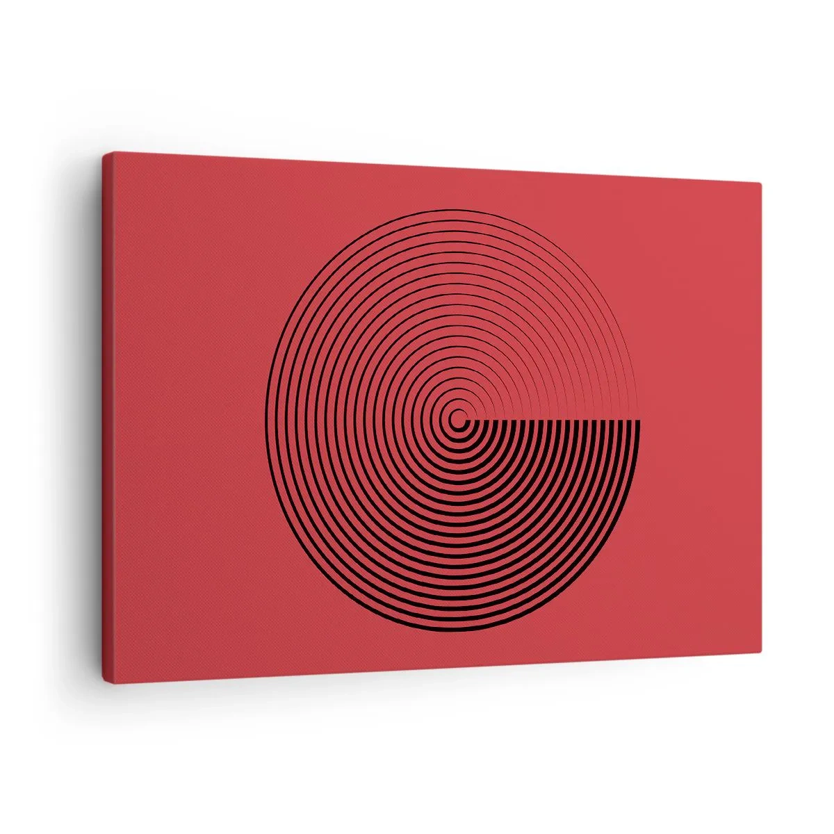 Tablou pe pânză Canvas - Cercuri concentrice pe un fundal roșu - 70x50cm - Mișcare circulară - Decorațiune modernă pentru perete pentru living și dormitor ARTTOR