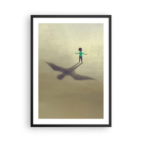 Poster în ramă neagră - Un copil cu umbra unei păsări pe un cer pastelat - 50x70cm - Eroul viitorului - Decorațiune modernă pentru perete pentru living și dormitor ARTTOR