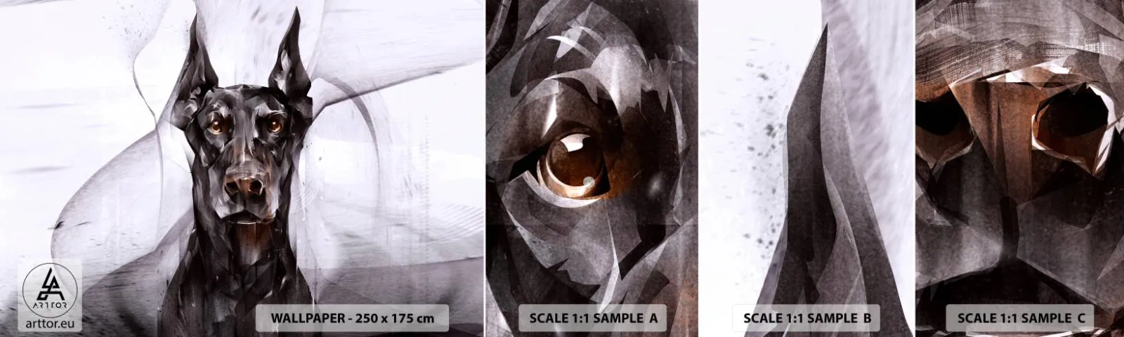 Mostră de Tapet Standard Eco - Născut cu noblețe - Abstracția, Doberman, Câine - 100x30 cm