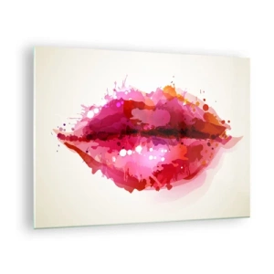 Tablou pe sticlă - Buze abstracte în culori vibrante - 70x50cm - O nuanță mai roșie de roșu - Decorațiune modernă pentru perete pentru living și dormitor ARTTOR