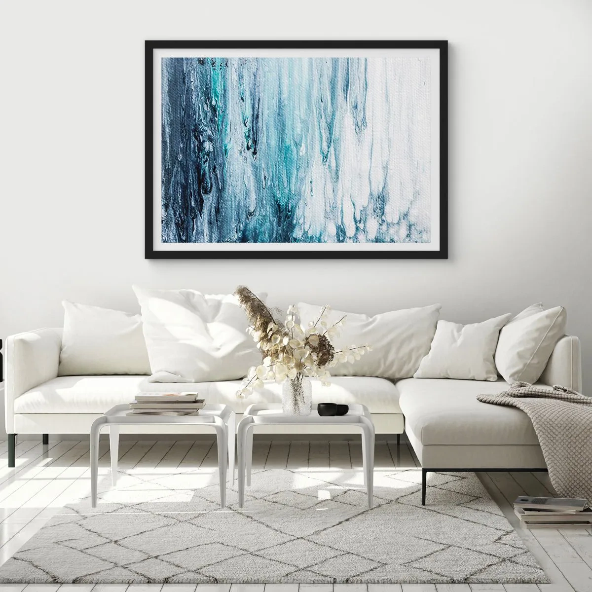 Poster în ramă neagră - Țurțuri de albastru - 70x50 cm